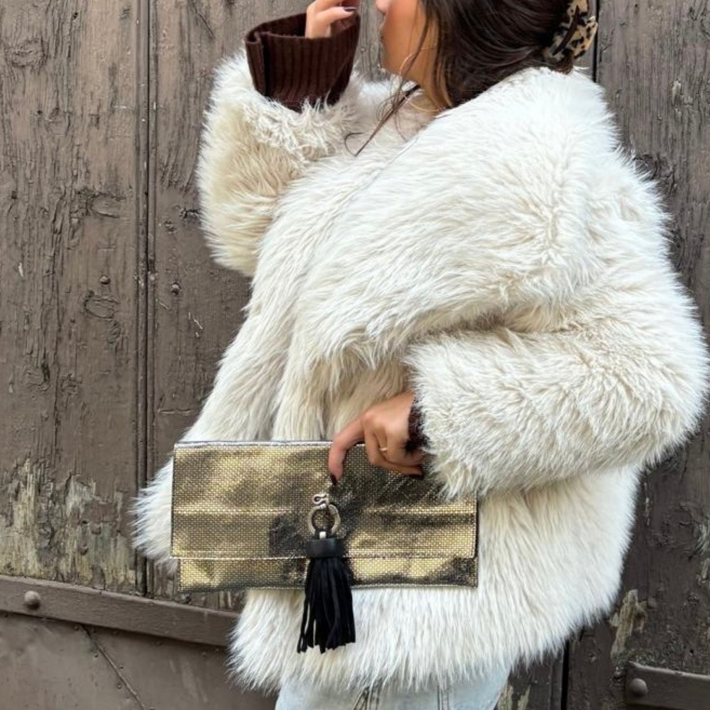 Bolso Pompón Platino